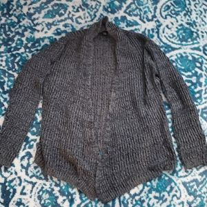 Grey cable knit cardigan sweater